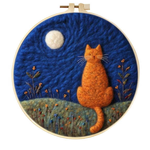 Cat Needle Felting Set, Beginner Felt Painting Set, With Wool Felt Painting Set, Decorative Frame, Suitable for Home Decoration