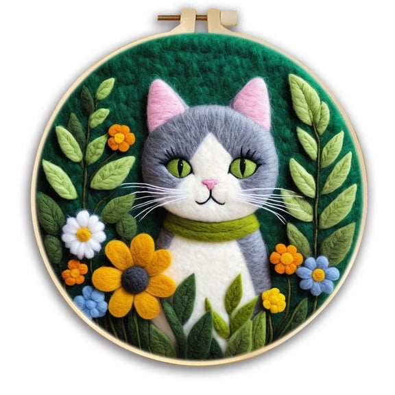 Cat Needle Felting Set, Beginner Felt Painting Set, With Wool Felt Painting Set, Decorative Frame, Suitable for Home Decoration