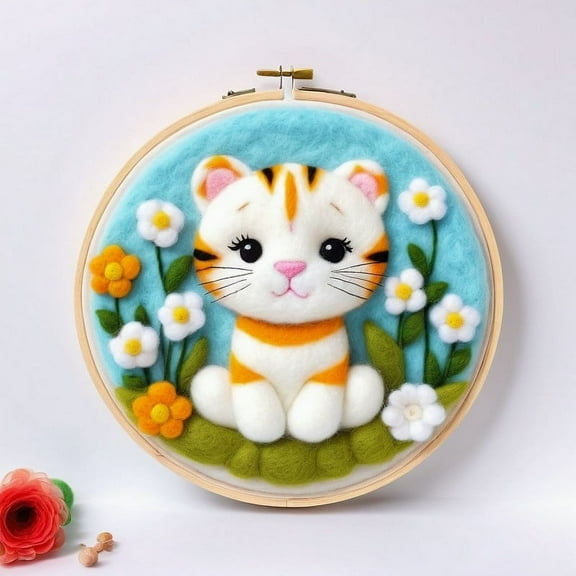 Cat Needle Felting Set, Beginner Felt Painting Set, With Wool Felt Painting Set, Decorative Frame, Suitable for Home Decoration