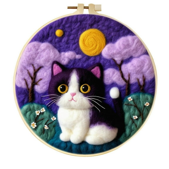 Cat Needle Felting Set, Beginner Felt Painting Set, With Wool Felt Painting Set, Decorative Frame, Suitable for Home Decoration