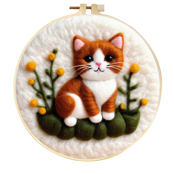 Cat Needle Felting Set, Beginner Felt Painting Set, With Wool Felt Painting Set, Decorative Frame, Suitable for Home Decoration