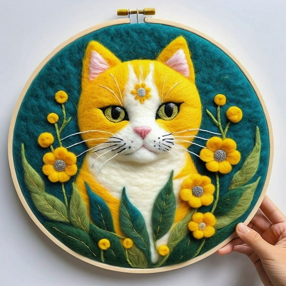 Cat Needle Felting Set, Beginner Felt Painting Set, With Wool Felt Painting Set, Decorative Frame, Suitable for Home Decoration