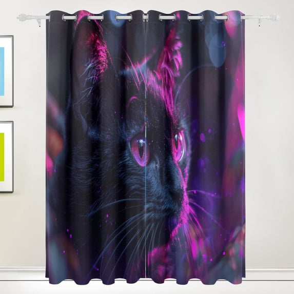 Cat Neon Room Blackout Cutrains Original Design Summer Thermal Insulated Curtain for Home, Living Room, Bedroom, Offices, Kitchen 72 x 55 Inch x 2 Panels