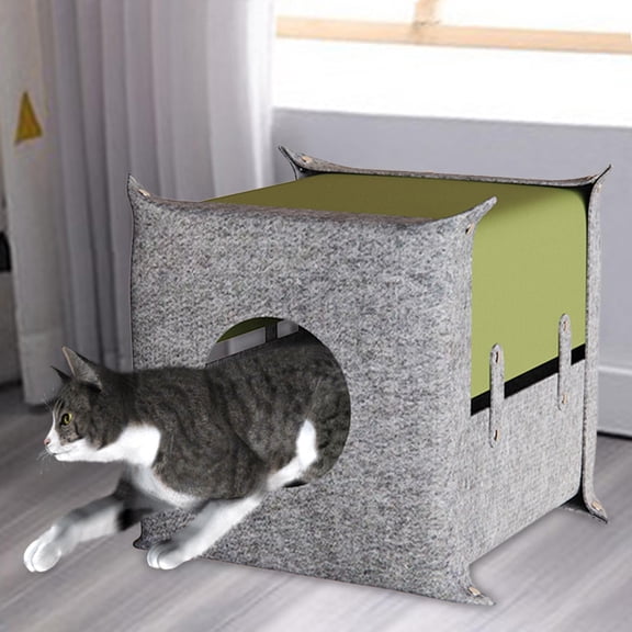 Cat Nest Comfortable Hammock Semi Enclosed Cat House for Puppy Rabbit Kitten Green