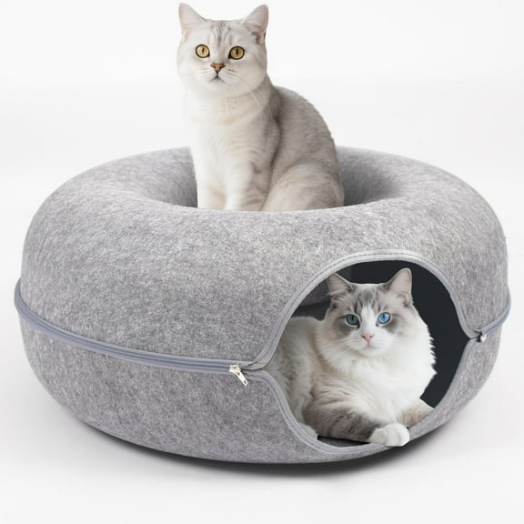 Cat Nest, Four Seasons Universal Winter Warm Cat Bed, Felt Donut Cat Nest Tunnel Cat Sleeping Nest, Dark Gray, M