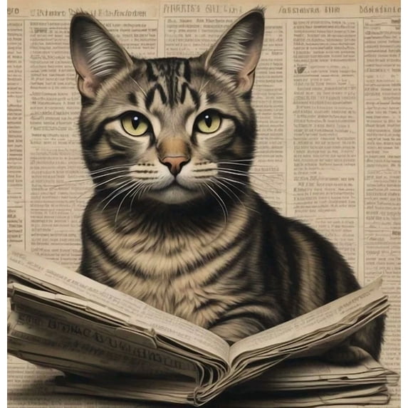 Cat Newspaper Print Picture Wall Decor Usa 8X10