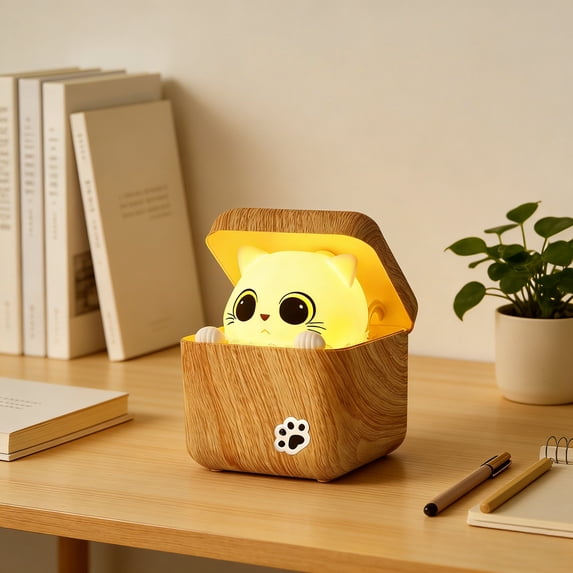 Cat Night Light, Cute Night Light, Night Light, Nursery Night Light, 4.5X4.5X4.5 Inch Compact Usb Rechargeable Led Night Lamp with Remote, Soft Warm Glow Portable Decorative Lamp