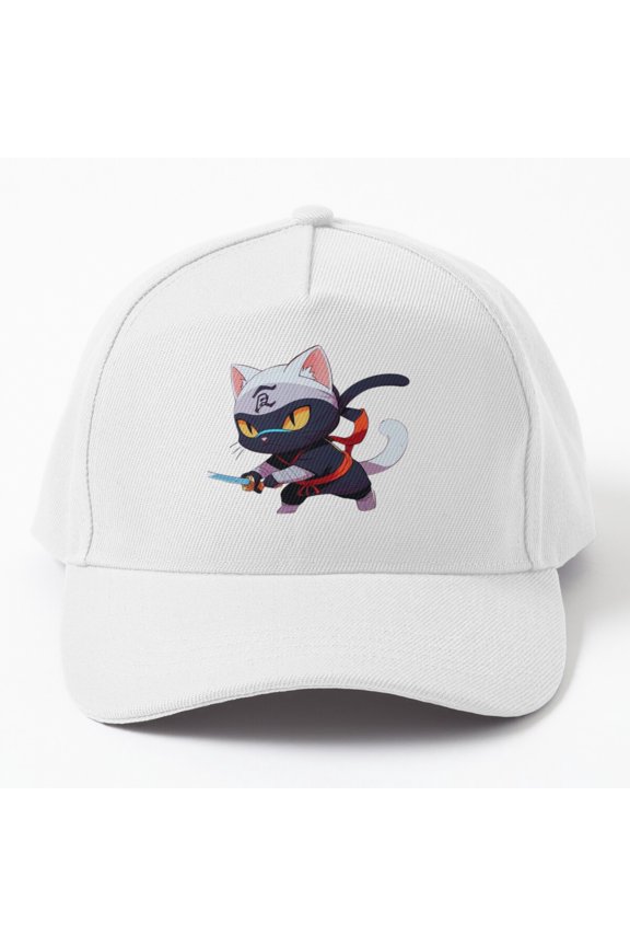 Cat Ninja Baseball Hat, Cartoon Feline Warrior Character Graphic Design, Classic Cap