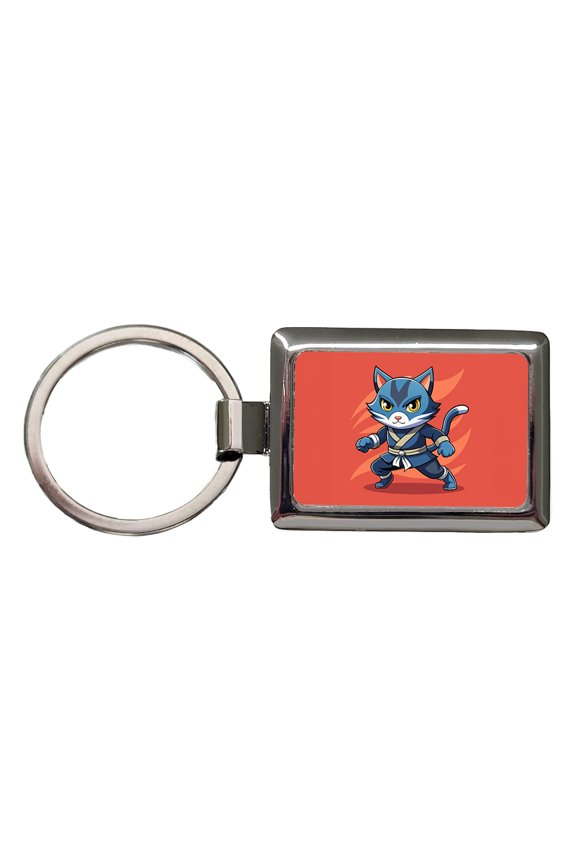 Cat Ninja Metal Rectangle Keychain