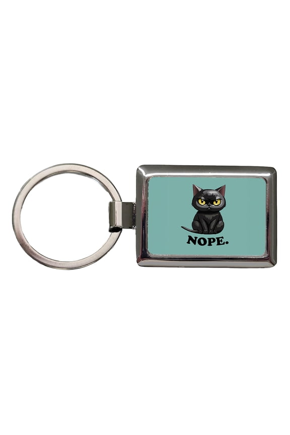 Cat Nope Funny Black Metal Rectangle Keychain