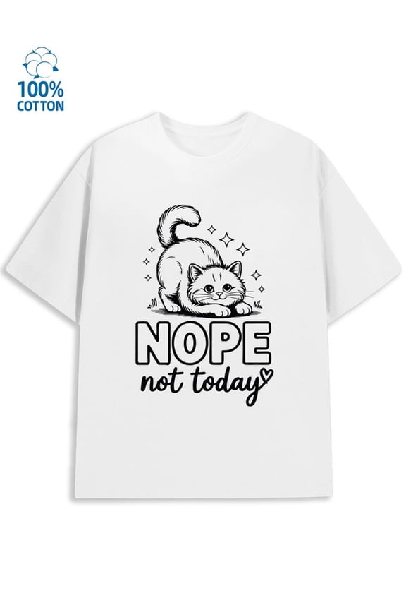 Cat Nope Tee mens 180G 100% Cotton white Funny Unisex Shirt Cotton tshirts Vintage Unisex Shirt Graphic tshirts Fashion Unisex Shirt Crewneck tshirts Basic Unisex Shirt Crewneck tshirts