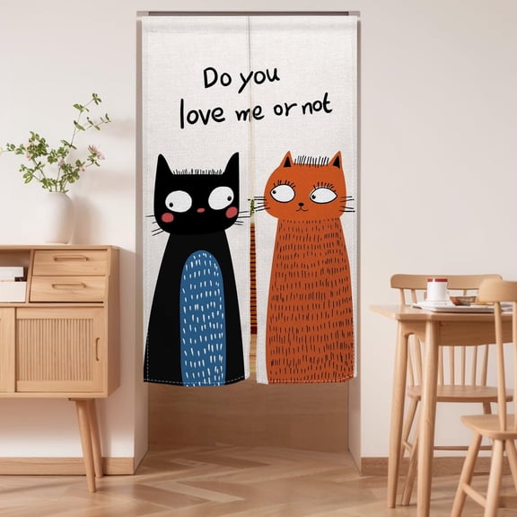 Cat Noren Doorway Curtain Japanese Style Door Window Privacy Protection Home Kitchen Decoration 33.5"x59" inch,Black