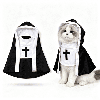 Cat Nun Costume, Soft Cloth Cat Halloween Costume, Cute Funny Pet Dress Outfit for Christmas Festival Cosplay