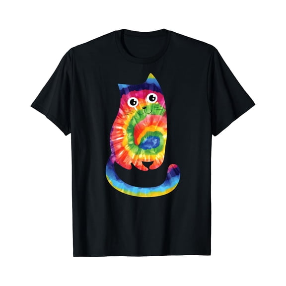 Cat Ocean Tie Dye Shirt Women Men Hippie Rainbow 70S Costume T-Shirt