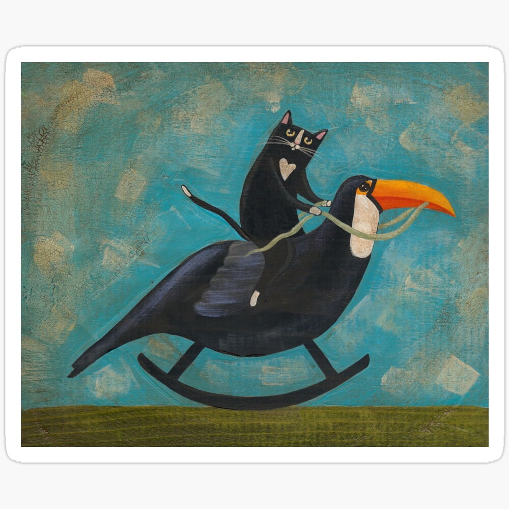 Cat On A Rocking Toucan Sticker Phone Decal Water Bottle Stickers Car ...