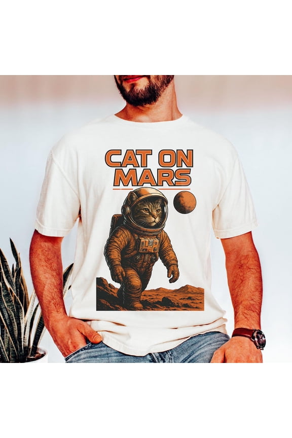 Cat On Mars Unisex Garment-Dyed Space Astronomy Cosmic Kitty Lover T-Shirt