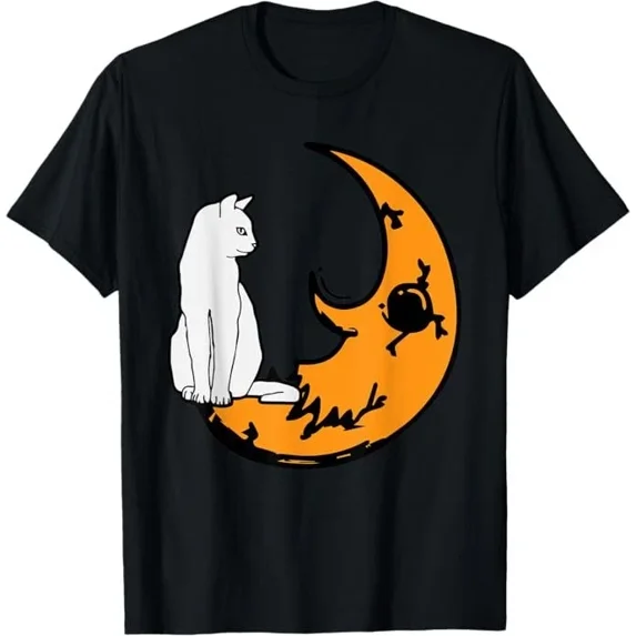 Cat On Moon Lazy Halloween Costume T-Shirt – Cute Kitten Lover Unisex Tee