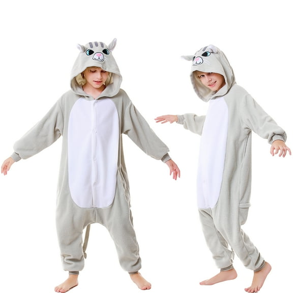 Cat Onesie Kids CANASOUR Cartoon Cosplay Animal Pajamas Polyester Suit for Girls and Boys 8-10 Years