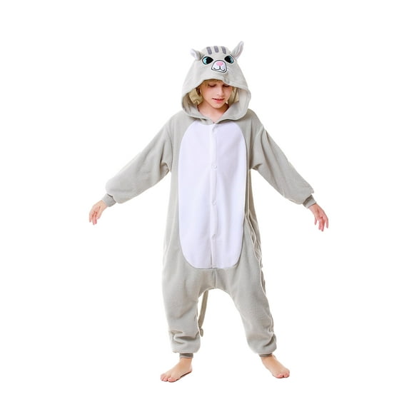 Cat Onesie Pajama Kids Unisex Animal Costumes Polyester One-Piece Sleepwear for Boys and Girls 10-12Years