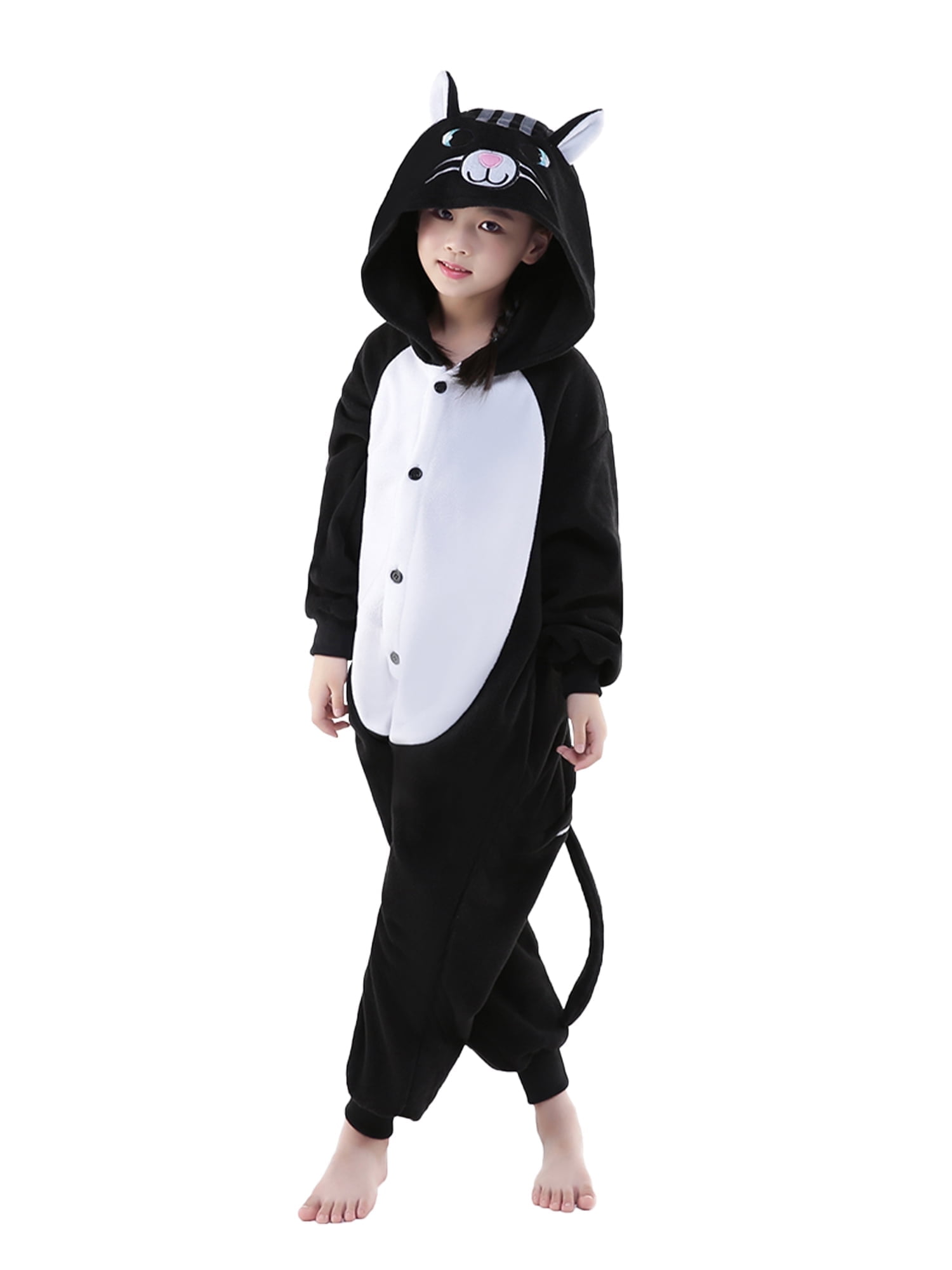 Cat Onesie Pajama Kids Unisex Animal Costumes Polyester One-Piece Sleepwear for Boys and Girls 5T
