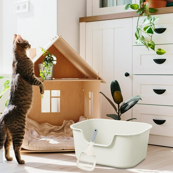 Cat Open Top Pet Litter Tray Cat Litter Container Cat Sandbox Splashproof High Sided Cat Litter Tray for All Kinds of Cat Litter White