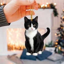 Cat Ornament Acrylic 2D Flat Funny Christmas Halloween Cats Decor Cute Black White Cat Hanging Gift for Tree Home Holiday Decor Car Interior Cat Lovers Decoration Pendant