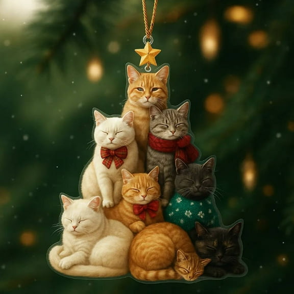 Cat Ornament for Christmas Tree, 3.15Inch Cute Cat Ornaments, Black Cat Ornament, Orange Cat Ornament, Cat Tree Christmas Decor, Funny Christmas Cat Ornaments, Cat Lover Gifts for Women