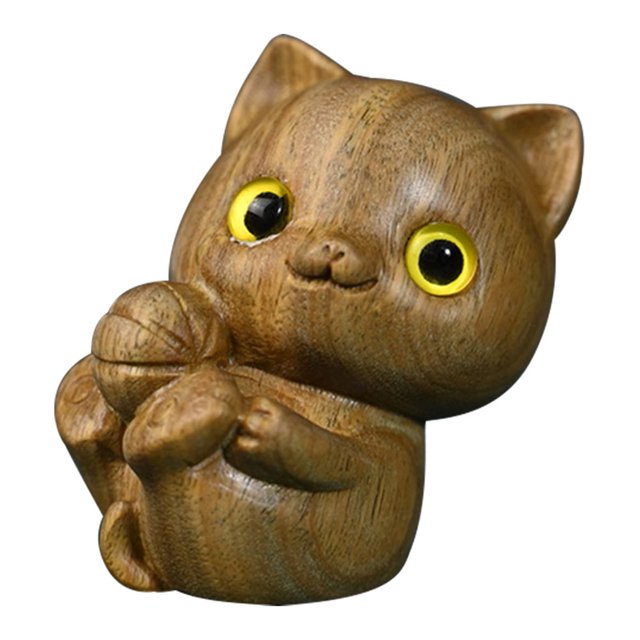 Cat Ornaments Decor Wooden Cat Statue Sculptures and Statuettes Cat ...