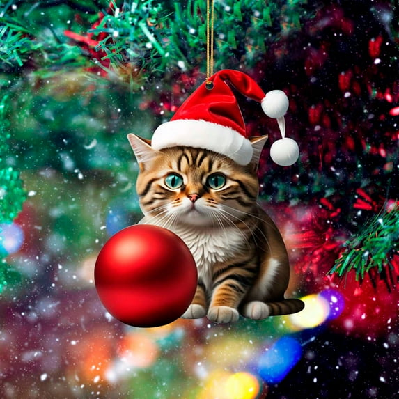 2Pcs Cat Ornaments for Christmas Tree,2025 Shatterproof Christmas Ornaments,Funny Hanging Christmas Decoration for Indoor Home/Party/Mantel