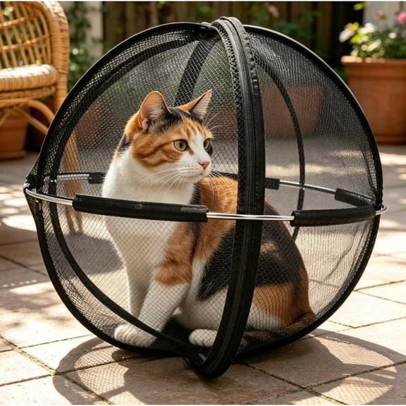 Cat Outdoor Exploration Enclosure, Foldable Breathable Mesh Exercise Ball with Zipper Door, Portable Supervised Pet Play Space for Indoor Cats Patio Backyard Lawn and Travel