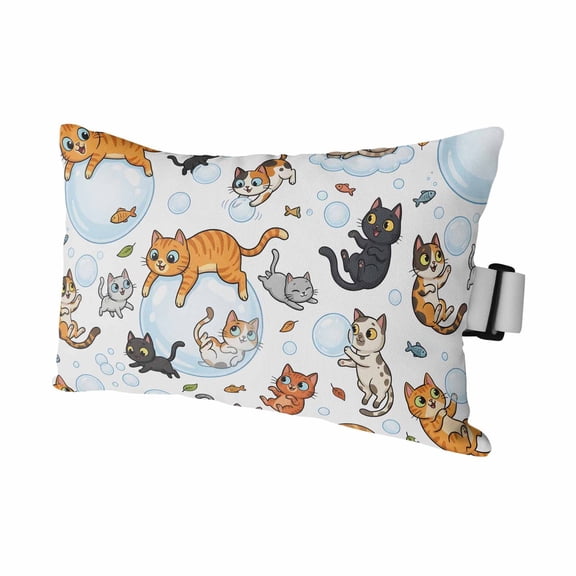 Cat Outdoor Pillows for Chaise Lounge Chair Waterproof Lumbar Pillows with Insert&Adjustable Elastic Strap Beach Headrest Pillow Funny Cute Fish Leaves Bubble Neck Pillow for Patio Pool 11"x16"