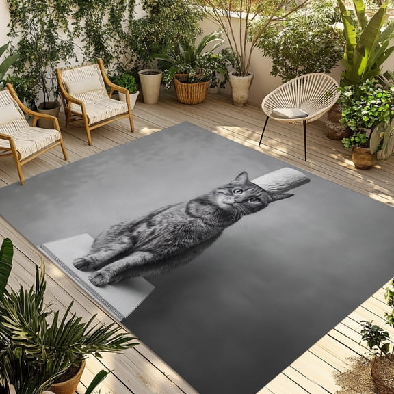 Cat Outdoor Rug, Toilet Paper Funny Animal Non-Slip Area Rugs Carpet Breathable Large Floor Mat for Outdoors Patio Porch Deck Beach 5’ x 7’