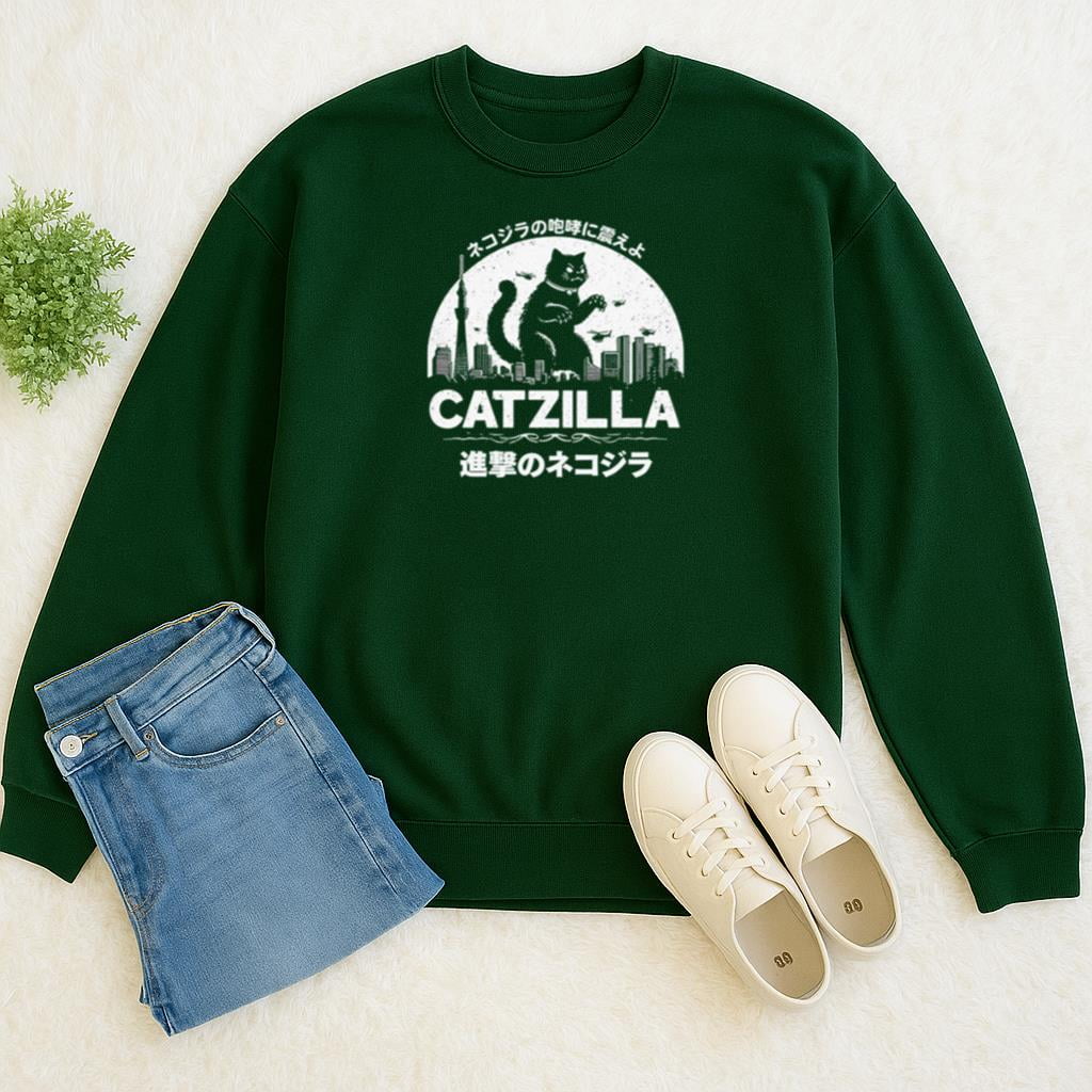 Cat Over Tokyo Skytree Japan City Night Scene Pet Lover Art Sweatshirt