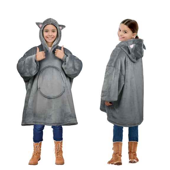 Cat Oversized Sherpa Hoodie Blanket Sweatshirt for Women