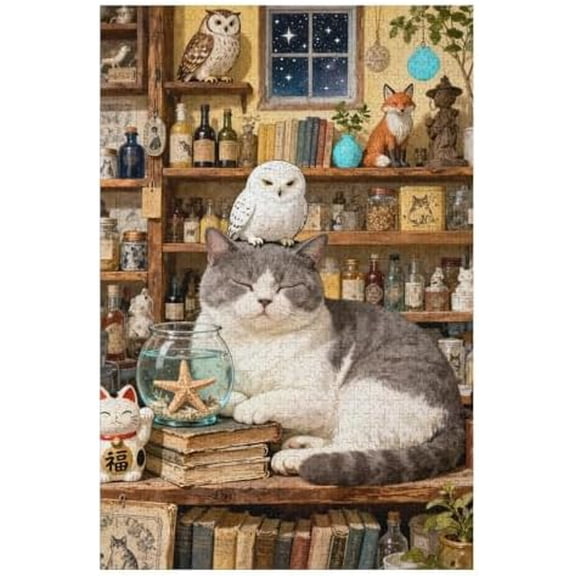 Cat with Owl 1000 Piece Puzzle for Adults, Fun Animal Jigsaw for Teens and Adults, Family Activity Game, Home Wall Decor, Zero Dust, Easy Storage, 30x20 in