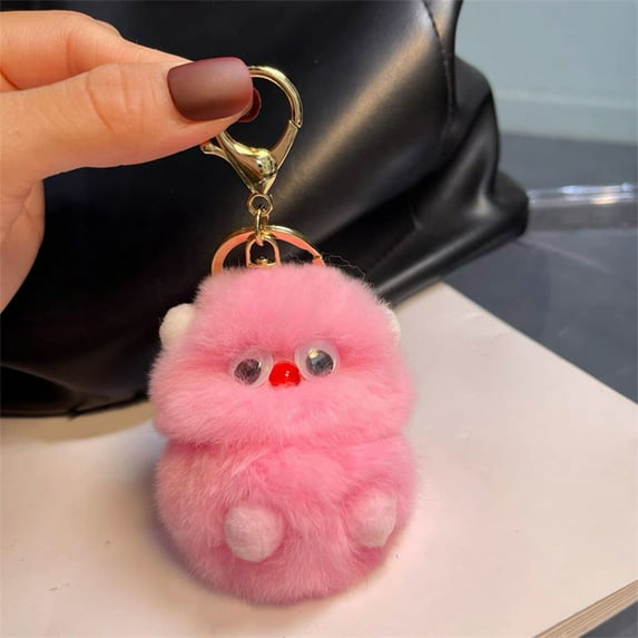Cat Owl Furring Ball Pom Pom Keychain, Super Fluffing