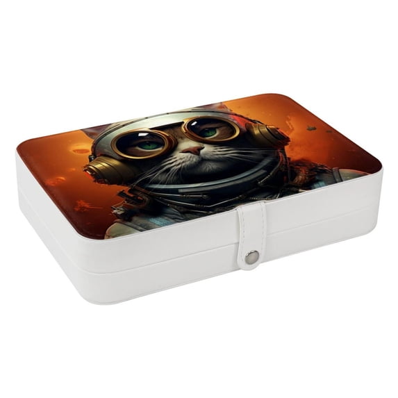 Cat PU Leather Jewelry Box Display Case with Removable Compartment and Bracelet Holder - Portable Storage Container