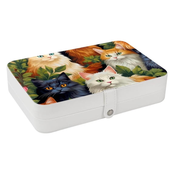 Cat PU Leather Jewelry Organizer Box Necklace Holder with Removable Compartment - Portable