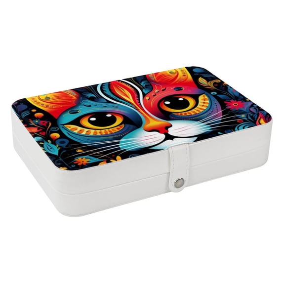Cat PU Leather Jewelry Organizer with Removable Compartment, Portable Decorative Box, Storage Box, and Earring Organizer