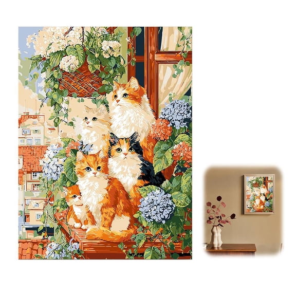 Cat Paint by Numbers for Adults Beginner Painting Kits for Beginners On Clear Symbols Colored Canvas, Wall Art Canvas for Home Dcor, Stress Relief Hobbies