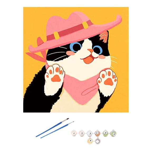 Cat Paint by Numbers Kit for Adults and Kids, DIY Canvas Painting Set for Beginners, 8x8 Inch Wall Art Decor