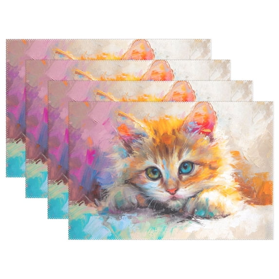 Cat Painting 12×18 inch Placemats Heat Resistant Washable Foldable Rectangular Placemats Set Decoration Indoor Outdoor for Kitchen Dining Table 4PCs