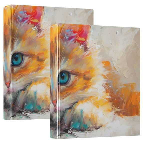 Cat Painting 3 Ring Binders 1.5 inch Hardcover File Folders with Interior Pockets A4 Size Organizer for School Office Hospital Set of 2