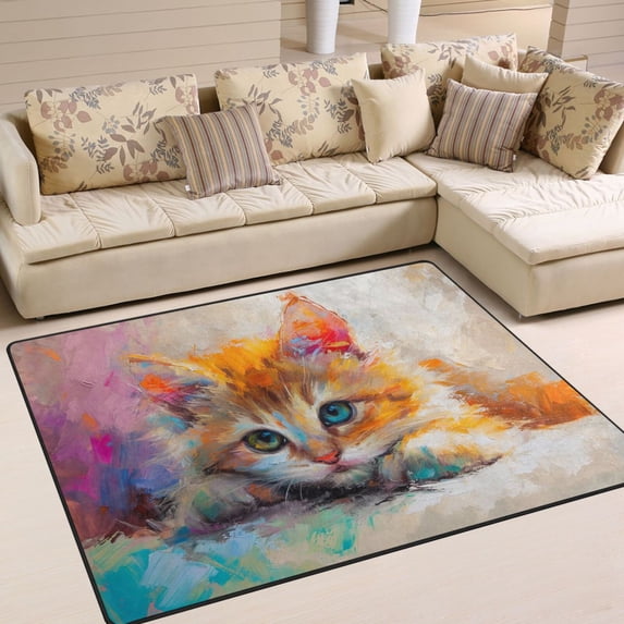 Cat Painting Area Rug Washable 80 x 58 Floor Carpet Mat Non Slip for Bedroom Living Room Home Decor