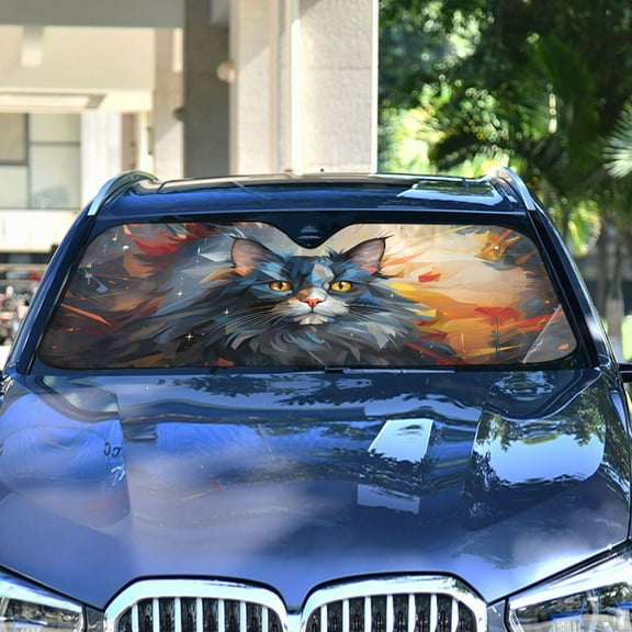 Cat Painting Gray Automotive Front Car Windshield Sun Shade Reflector Foldable for Front Fit for Cars Truck SUVs
