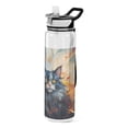 thumbnail image 1 of Cat Painting Grey Sports Water Bottle Portable Travel Mug 32oz BPA Free Leak Proof Straw Transparent Tritan for Gym Yoga Cycling Camping, 1 of 7