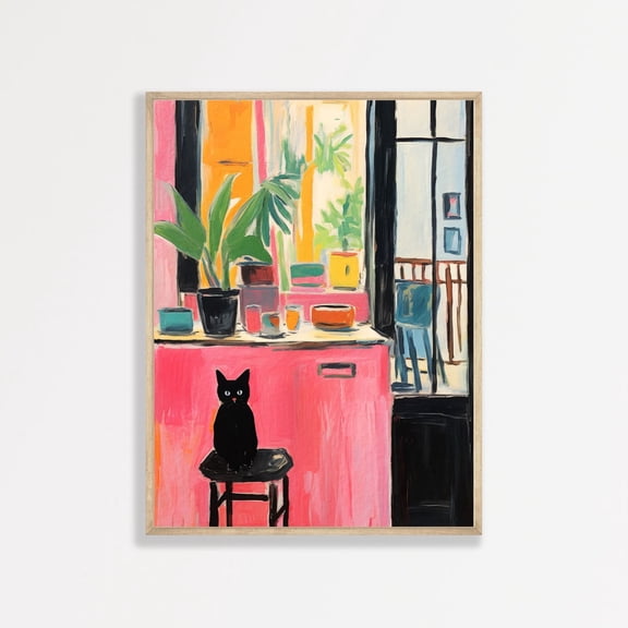 Cat Painting Wall Art Boho Kitchen Home Decor