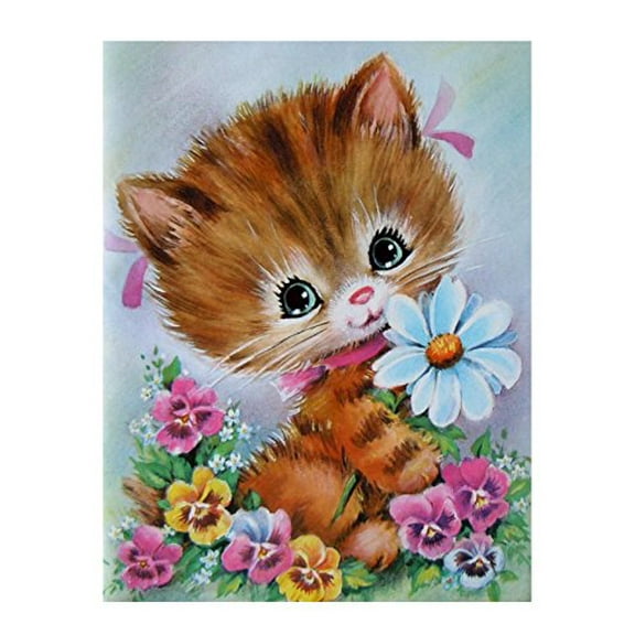 Cat Painting with Flowers for 1/4 sheet cake