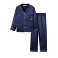 thumbnail image 1 of Cat Pajamas for Girls – Satin Silk Button Up Cute Coat Style Pyjama Size 14 Navy, 1 of 7