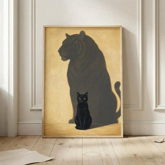 Cat Panther Shadow Surreal Feline Inner Strength Wall Art Poster